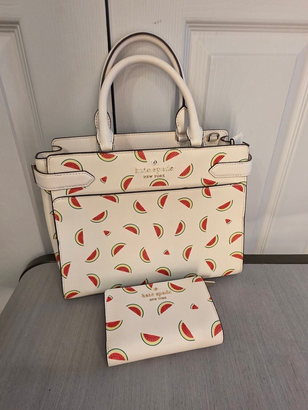 kate spade New York White Watermelon Print Staci Medium Satchel and Wallet